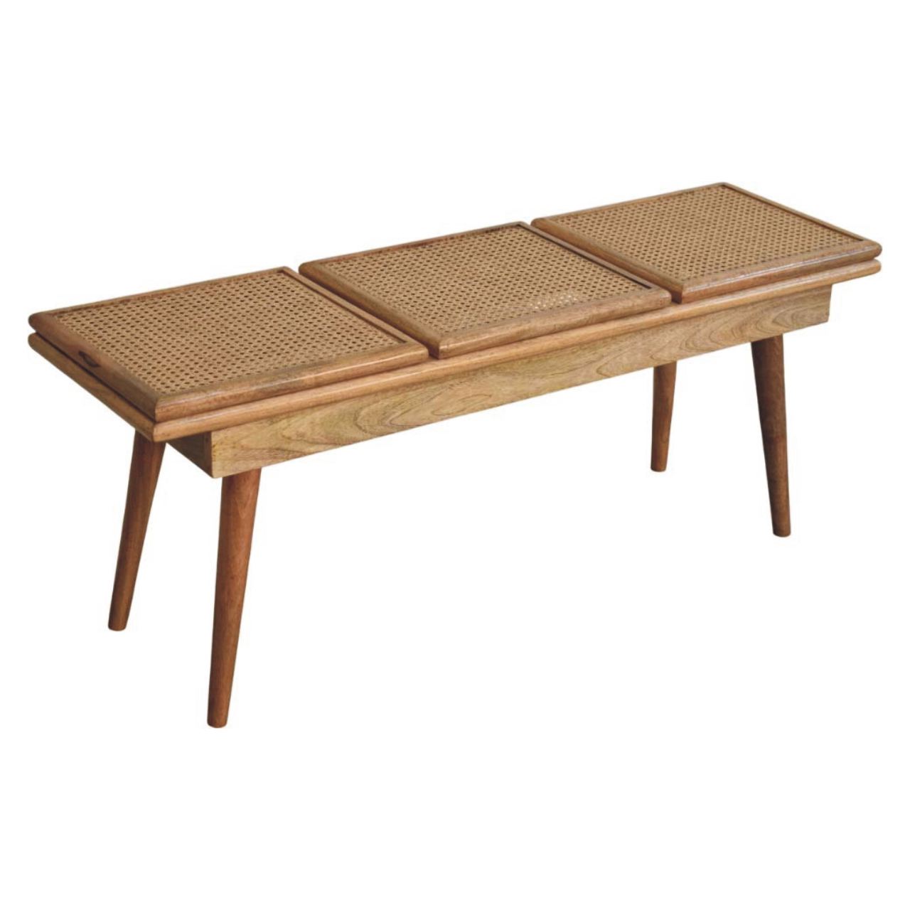 Larissa Triple Accent Oak-ish Cane Bench