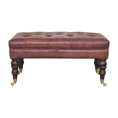 Buffalo Brown Leather Ottoman with Castor Legs