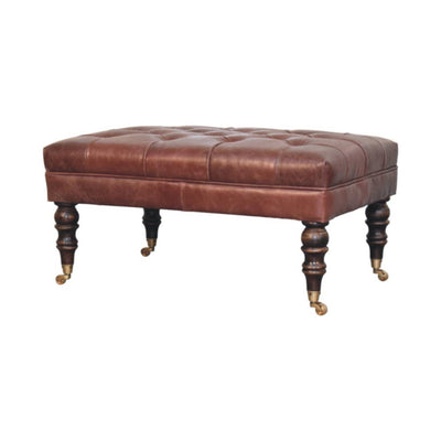 Buffalo Brown Leather Ottoman with Castor Legs