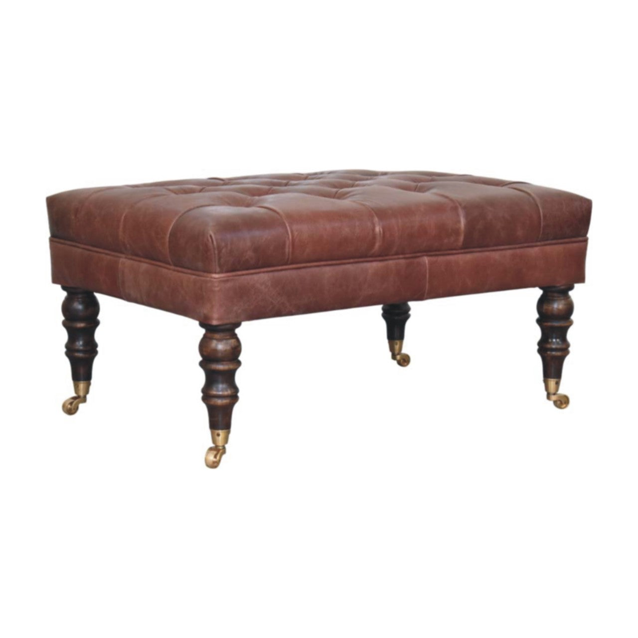 Buffalo Brown Leather Ottoman with Castor Legs