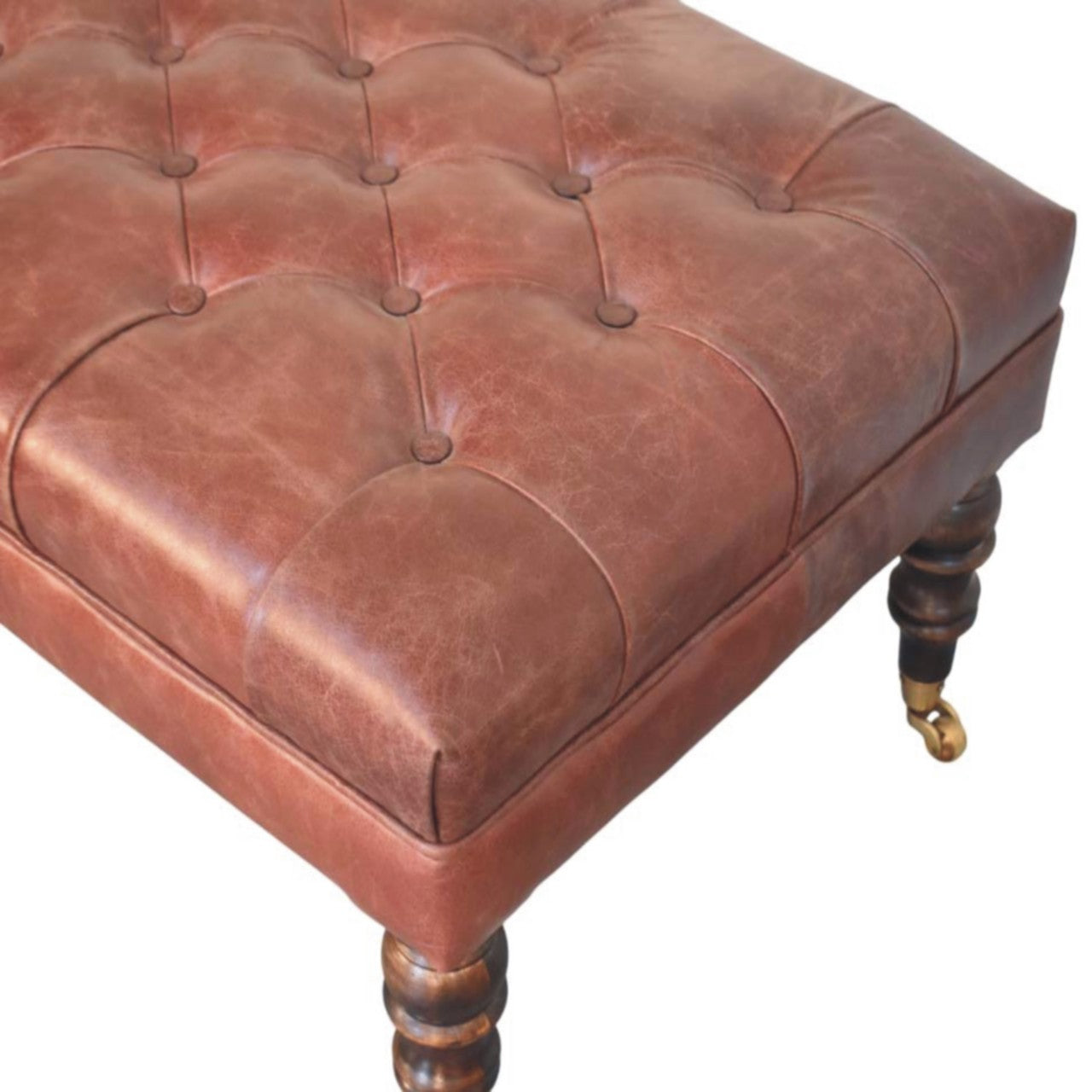 Buffalo Brown Leather Ottoman with Castor Legs