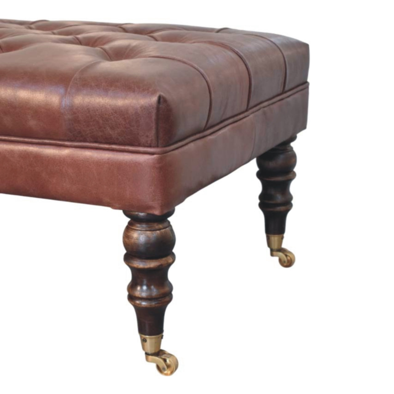 Buffalo Brown Leather Ottoman with Castor Legs