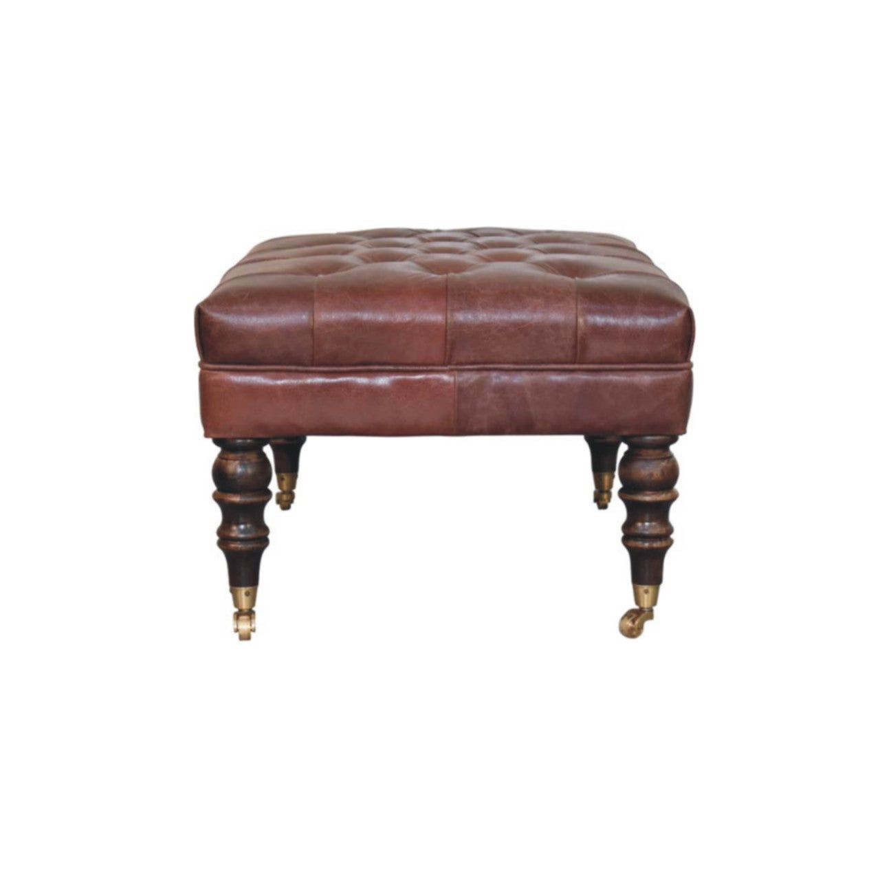 Buffalo Brown Leather Ottoman with Castor Legs