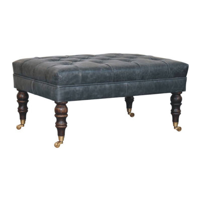 Buffalo Teal Leather Ottoman with Castor Legs