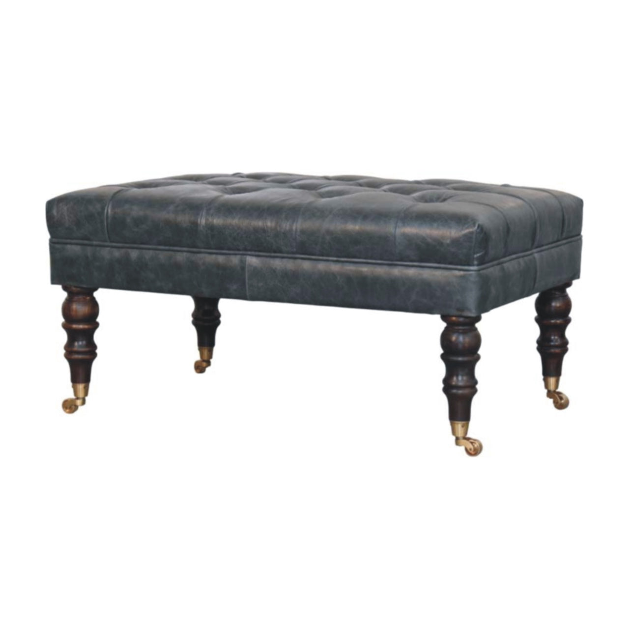 Buffalo Teal Leather Ottoman with Castor Legs