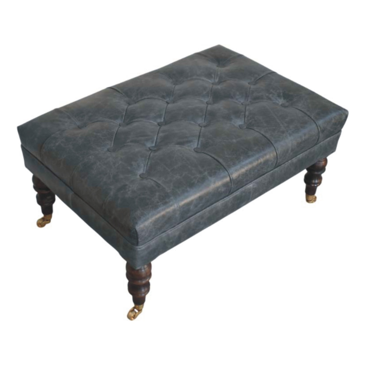 Buffalo Teal Leather Ottoman with Castor Legs