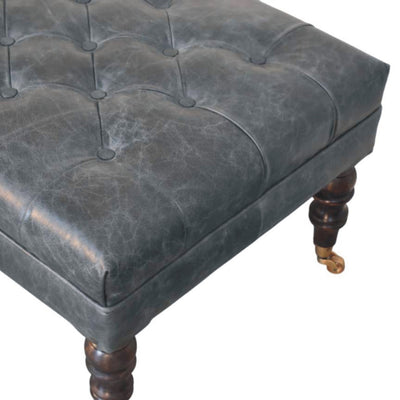 Buffalo Teal Leather Ottoman with Castor Legs