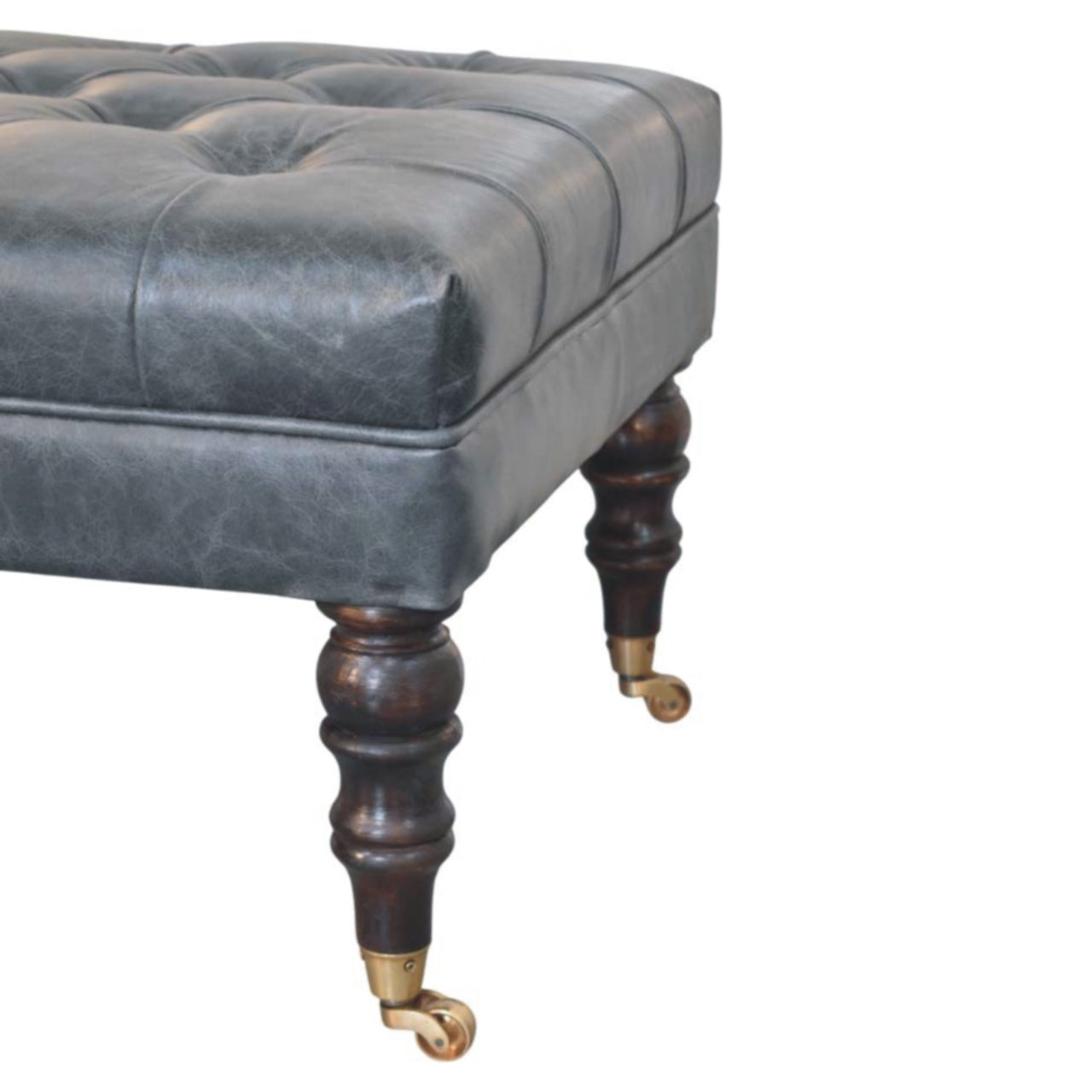 Buffalo Teal Leather Ottoman with Castor Legs