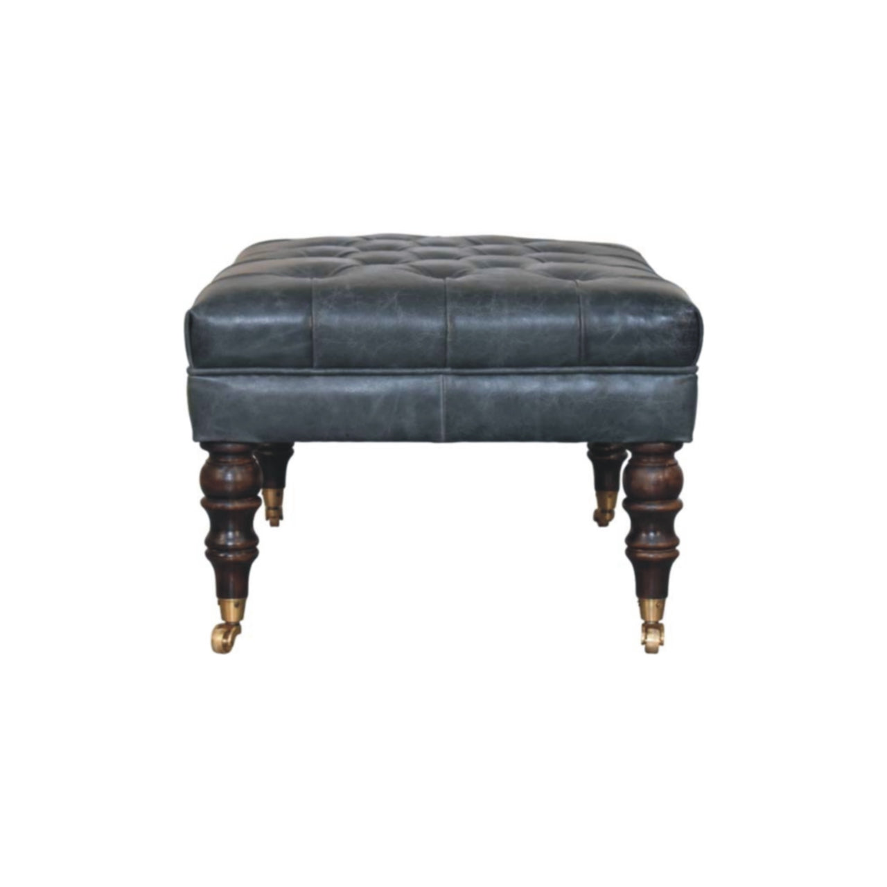 Buffalo Teal Leather Ottoman with Castor Legs