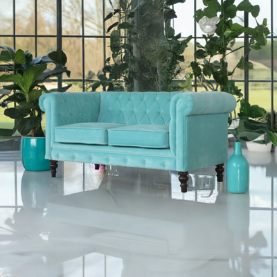 Aqua Velvet Chesterfield Sofa